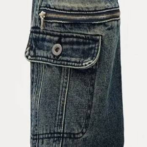 Custom Men's Plus Size Straight-Leg Denim Jeans Multi-Pocket Washed Distressed Overalls Zipper Stitching Loose Fit Mid-Waist - Product Image 4