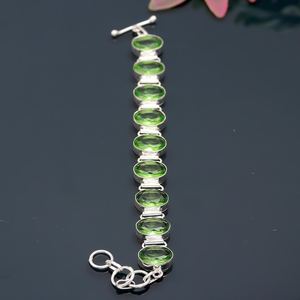 Bracelet en améthyste verte facettée, argent sterling 925, pierre précieuse ovale, lien réglable, bijoux faits à la main, cadeau - Product Image 4