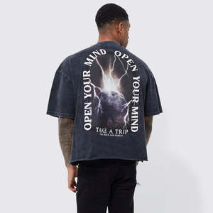 T-shirt streetwear Stone Wash, look rétro délavé, séchage rapide, logo personnalisable, devant vierge, prix direct usine - Product Image 6