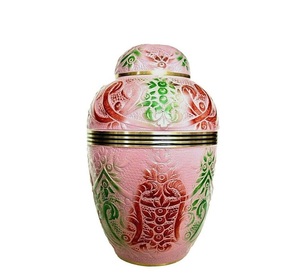 Urna Funeraria de Latón para Cenizas de Adultos, Color Rosa Alba y Verde, Grabada, para Hombres y Mujeres, Grande - Product Image 1