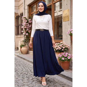 Navy Blue Pencil <b>Skirt</b> for Office Ladies Comfortable Breathable Chiffon Satin <b>Elastic</b> Waist Pocket Slit Decoration Spandex - Product Image 1