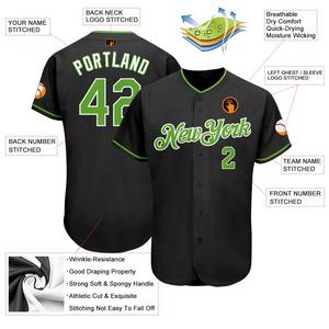 Maillot de baseball authentique noir néon vert-blanc personnalisé - Product Image 3