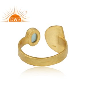 Latest Design Sterling Silver 18K Gold Plated Natural Aqua Chalcedony Gemstone <b>Adjustable</b> <b>Ring</b> Demi Fine Jewelry Manufacturer - Product Image 4