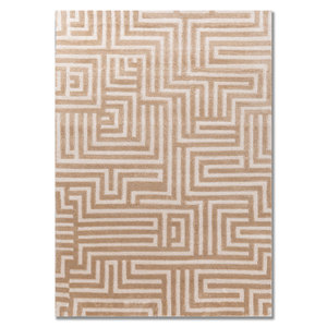 Aprezo Hand Knotted Acrylic <b>Rug</b> Beige & Brown Geometric & Abstract <b>Boho</b> Pattern for Home & Hallway Rectangle-Model Aiar-3015 - Product Image 1