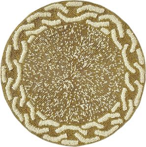 Napperon brodé à la main de haute qualité Unique or ivoire perles de verre conception pour les fêtes et autres occasions prix de gros - Product Image 1