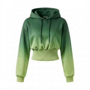 Sudadera con Capucha Corta de Cintura Alta para Mujer, Estilo Casual, Dobladillo Acordonado Ancho, Hombros Caídos, Manga Abullonada, Felpa de Algodón - Product Image 4