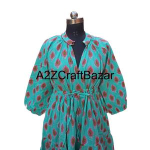Robe coréenne Himanshi vintage mi-longue à manches longues à fleurs, faite à la main, écologique, respirante, en coton, confortable, coupe ample - Product Image 3
