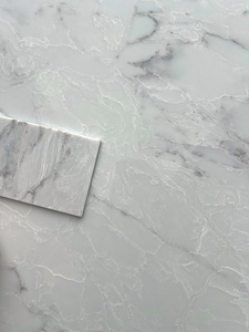 Bán buôn tùy chỉnh 2025 mới hiện đại calacatta trắng với màu xám tĩnh mạch đánh bóng đá thạch anh tấm cho Vanity đầu bếp <span class=keywords><strong>Countertop</strong></span> - Product Image 5