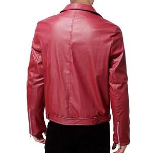 Veste courte de couleur contrastante avec logo personnalisé d'usine Veste Letterman de moto en cuir PU avec fermeture éclair pour hommes - Product Image 2