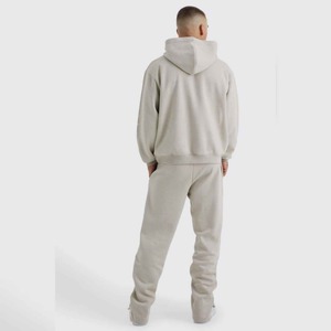 For 100% Cotton Fleece Winter Tracksuit Set Men's Flared Pant <b>Zip</b> <b>Hooded</b> 2-Piece Breathable Quick Dry Plus Size Lightweight - Product Image 2