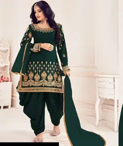 Indische ethnische Kleidung Faux Georgette mit Stickerei Arbeit und echte Spiegel arbeit Punjabi Patiyala Salwar Anzug für Frauen Hochzeits kleidung