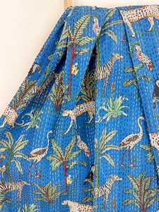 Kantha Stitch Pure Cotton Reversible <b>Bed</b>/Sofa <b>Throw</b> Handmade Floral Dohar Royal Blue Safari Tropical Exotic Forest Winter Hotels - Product Image 4