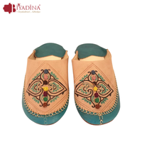 Babouche Marocaine Bleu Turquoise en Cuir Véritable pour Femme, Chaussures Orientales à Design Traditionnel, Printemps Anti-Dérapant et Respirant