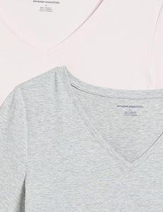 Nouveaux T-shirts à col en V pour femmes Hauts en gros de couleur unie à manches courtes - Product Image 4