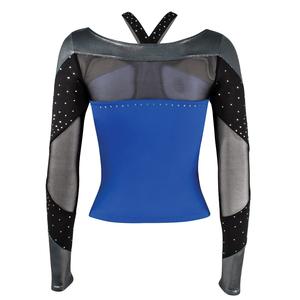 Haut de cheerleading personnalisé en polyester et élasthanne, col halterneck orné de strass, extensible, uniforme de cheerleading scintillant, vente en gros OEM - Product Image 2