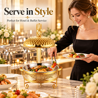 Chafing Dish Stainless Steel 8L Warna Emas dengan Tutup Gantung Berenda, Pemanas Makanan dengan Alkohol untuk Hotel, Pernikahan, dan Katering