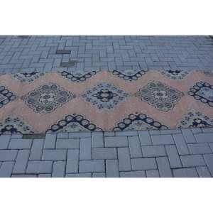 Classique Beige Bleu Vintage Tapis Turc 2.9 X 11.3ft À La Main Patchwork Conception Laine Polyester Latex pour Salon Couloir Rectangle - Product Image 3