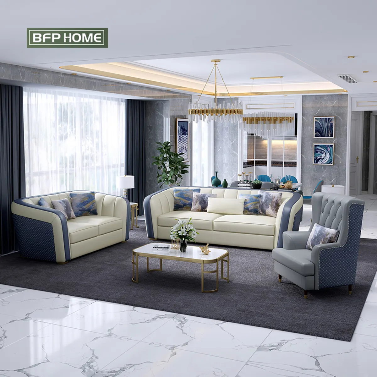 BFP HOME One stop furniture Hotel Style Luxury Living Room divani Set divano in vera pelle Set mobili per interni