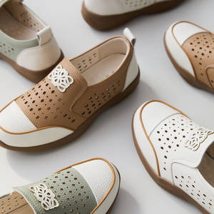 [JSHOE] <b>Women</b> Action Cowhide Leather Punching Comfort Slip On Shoes 4cm Low <b>Heel</b> Casual Walking Shoes - Product Image 5