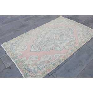 พรมตุรกีขนาด 4.1x6.9 ฟุต สีชมพูออมเบร พรมขนสัตว์วินเทจ - Product Image 3