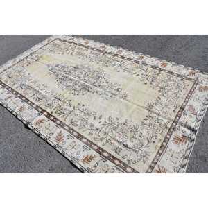 Alfombra de 5.8x9.4 pies, Alfombra Turca Vintage, Alfombra Oriental Blanca de Lana - Product Image 2