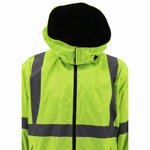 Premium Quality Hi Viz Jackets Green Color Winter Wear With Fleece Inside <b>Zipper</b> up Detachable <b>Hoodie</b> Reflective Safety <b>Hoodie</b> - Product Image 3