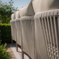 Grand ensemble de canapés d'extérieur modernes en forme de L, structure en teck massif, coussins imperméables et écologiques, table basse, pour villa et jardin