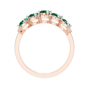 Bague de fiançailles en or rose 14 carats avec 5 pierres d'émeraude naturelle taille ovale et halo de diamants, sertie à griffes, pour femme, fournisseur en gros - Product Image 4
