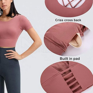 เสื้อครอปท็อปออกกำลังกายสำหรับผู้หญิง ผ้าฝ้าย/โพลีเอสเตอร์ ระบายอากาศได้ดี คุณภาพสูง สีพื้น ผลิตในปากีสถาน เป็นมิตรต่อสิ่งแวดล้อม แห้งเร็ว - Product Image 6