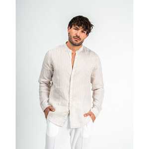 Camicia Estiva Casual da Uomo Beis Solid Imperio Apparel in Tessuto di Lino Lavato Traspirante con Colletto Mao - Product Image 2