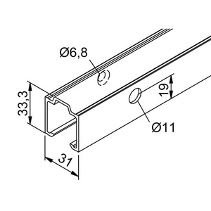 Rail de porte coulissante 53/73 en aluminium EV1 anodisé, longueur de roulement 2500 mm, fixation murale HELM - Product Image 3