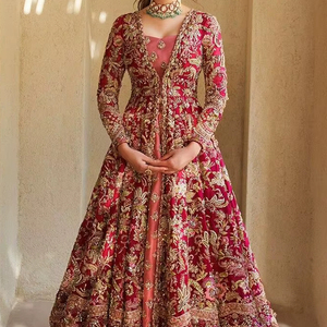 2024 Wedding Silk Net <b>Jacket</b> Heavy Stylish Embellished Crystal Glass Beads Dabka Work Beautiful <b>Bridal</b> Floor-Length Cotton Dress - Product Image 1