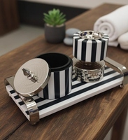 Ensemble de brûleur à encens en bois de santal noir et blanc à rayures de luxe avec plateau Porte-bakhoor pour cadeaux du Ramadan Décoration de maison du Moyen-Orient