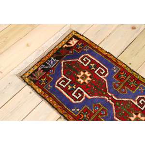 Alfombra Turca de 1.6x3.3 pies, Alfombra Vintage, Alfombra de Lana Azul Ombré - Product Image 4