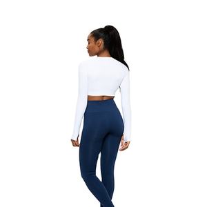 เสื้อครอปท็อปดีไซน์ใหม่ล่าสุด ราคาโรงงานขายส่ง น้ำหนักเบา 200 กรัม เสื้อยืดแขนยาวสำหรับออกกำลังกายผู้หญิง - Product Image 3