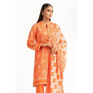Ensemble décontracté 3 pièces en coton orange imprimé pour femme, longueur genou, avec short et manches trois-quarts, idéal printemps/été - Product Image 5