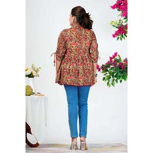 Blusa Peplum de Popelina Bordada con Flores Color Granate para Mujer, con Mangas 3/4, Talla Única, para Uso Casual y Festivo - Product Image 4