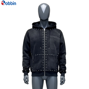 Sudadera con Capucha de Algodón Grueso de Alta Calidad con Cierre, Logotipo Personalizado, Último Diseño, Térmica, con Pedrería, Lavado Ácido Decolorado, Talla Grande - Product Image 4