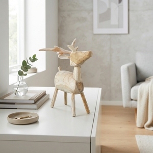 Escultura de ciervo de madera artesanal, estatua de animal tallada en teca rústica, reno, ciervo, decoración para mesa o suelo, unidades decorativas para espacios. - Product Image 2