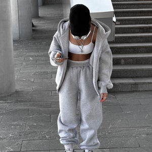 Custom Two Piece Plain Sweat suits Baggy Blank Cotton <b>Oversized</b> Sports Hoodies and Jogger <b>Sweatpants</b> Sets Tracksuits for Women - Product Image 5