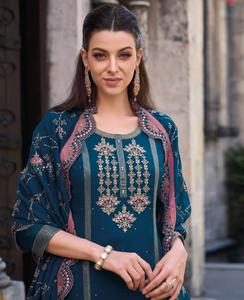 Traje de trabajo semisentado de georgette suave con bordado, nuevo diseño elegante de salwar kameez para mujer, exportación Dhwaja, India y Pakistán - Product Image 5