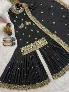 Elegante traje marrón café bordado tradicional con hilo rico de Palazzo y Dupatta para bodas festivas y ropa de fiesta - Product Image 6