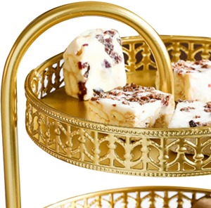 แท่นวางช็อคโกแลตสองชั้นทำด้วยมือทรงกลมพร้อมแท่นวางช็อคโกแลตขัดเงาสีทองสำหรับเสิร์ฟช็อกโกแลตและของหวาน - Product Image 4