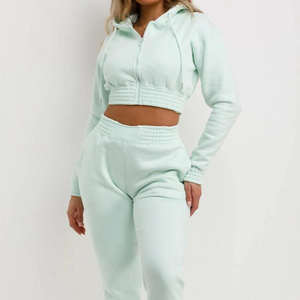 Conjunto Deportivo de 2 Piezas para Mujer, Sudadera Corta y Pantalones Jogger, Sudadera Corta con Pantalones Deportivos, Transpirable, Felpa, 100% Algodón - Product Image 4