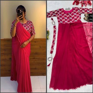 Designer Trending Zip And Gown <b>Embroidery</b> Saree By Wholesaler Fabzone - Product Image 6