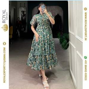 Ikkat-Vestido largo de algodón con manga para mujer, traje largo de diseñador, Ikkat - Product Image 6