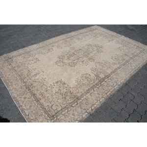 Alfombra Turca de 6.9x10.3 pies, Alfombra Vintage de Lana Abstracta en Gris Marrón - Product Image 3