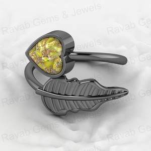 Nueva llegada 18K chapado en oro genuino 925 Plata 8mm corazón diseño ajustable anillo peridoto turquesa hoja para mujer joyería fina - Product Image 3
