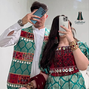 Vestido Tradicional Afgano de Encaje Vintage para Pareja, Traje Étnico Pashtun Hecho a Mano, Conjunto de Ropa Cultural para Fiesta, Clásico con Botones para Mujer - Product Image 3