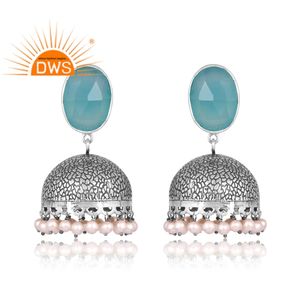 ต่างหูพลอยคาลซิโดนีและไข่มุกจากธรรมชาติทำจากเงินสเตอลิง925ออกแบบได้ตามต้องการสำหรับผู้หญิง - Product Image 1